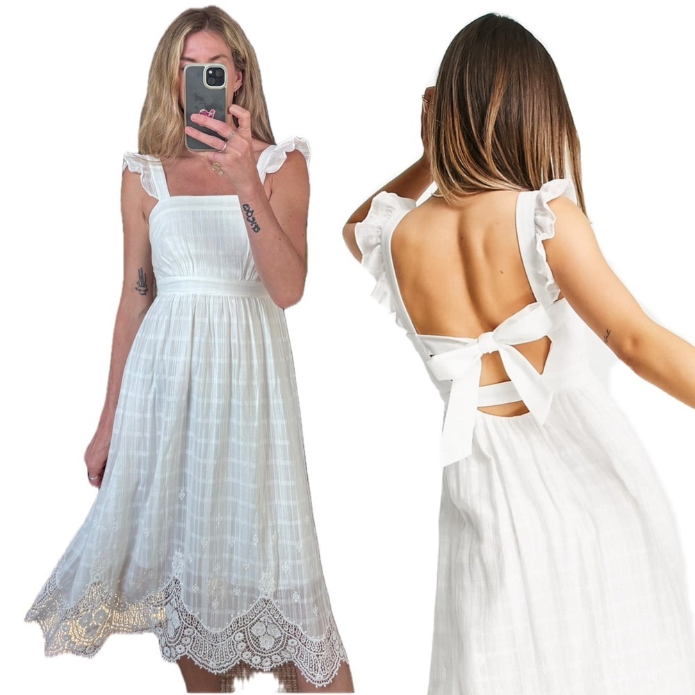 Ever New Melbourne 100% Cotton White Sleeveless Ruffle Lace Boho Midi Dress